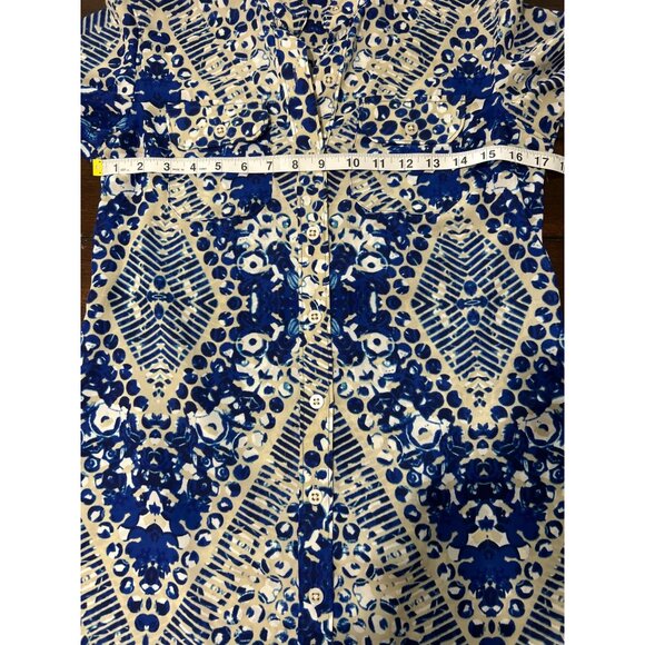 Cabi Women's Shirt Dress Sheer Button Up Blue Tan Roll Tab Sleeve Size S - Picture 5 of 6